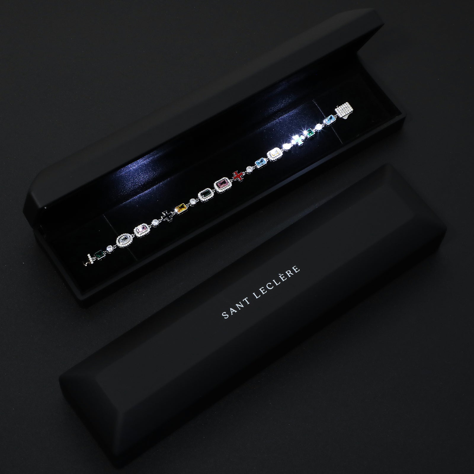 MOISSANITE CROSS & GEMSTONES BRACELET - Sant Leclère