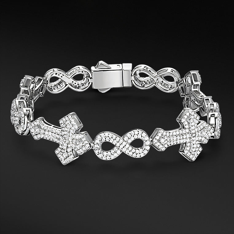 MOISSANITE DUALS CROSS BRACELET - WHITE GOLD - Sant Leclère