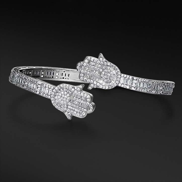 MOISSANITE HAMSA BANGLE BRACELET