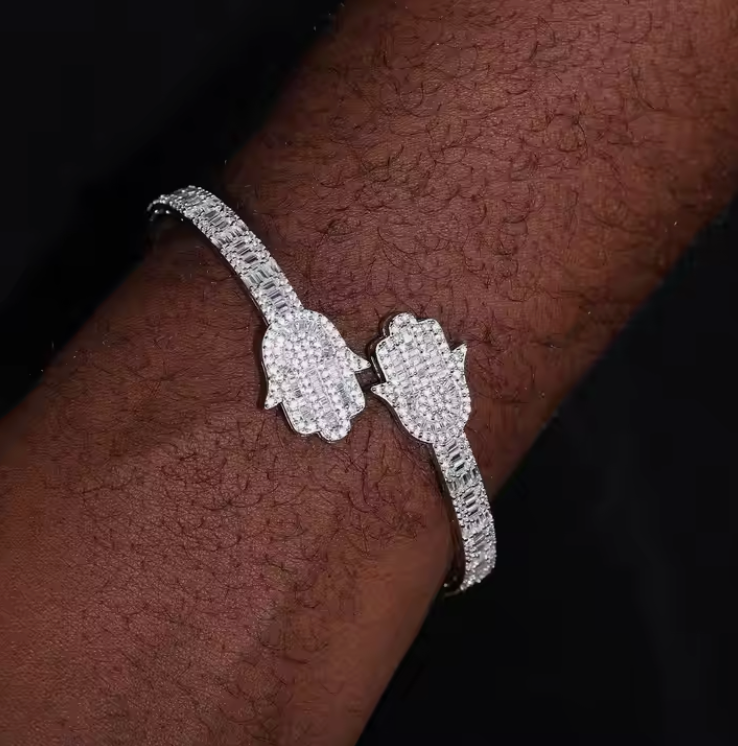 MOISSANITE HAMSA BANGLE BRACELET